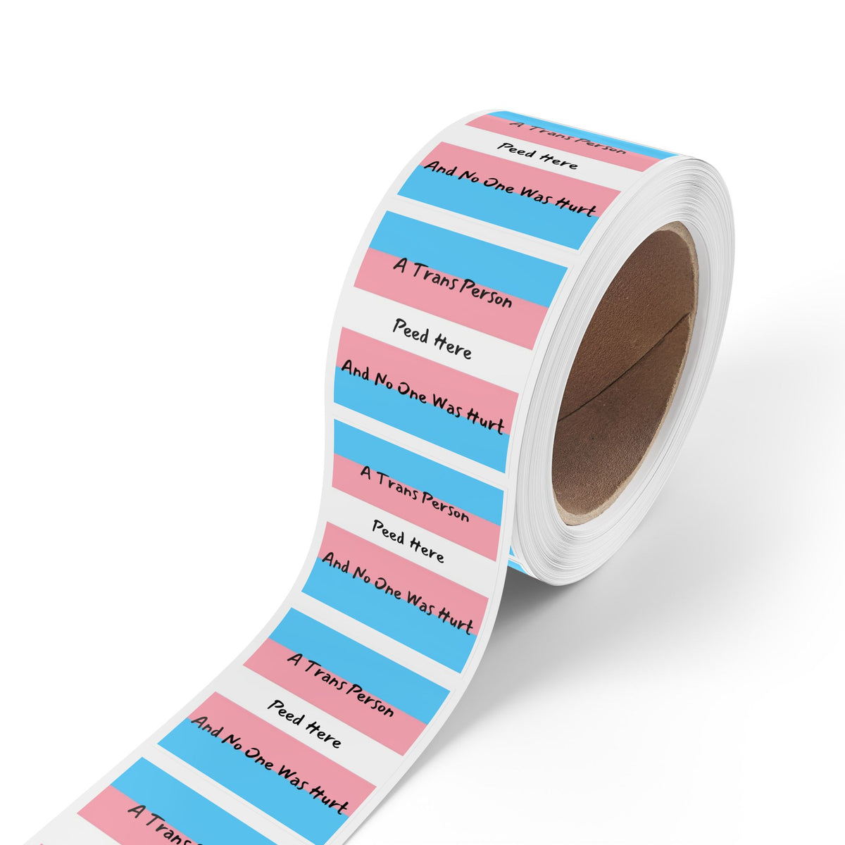Trans Pride Sticker Roll – “A Trans Person Peed Here And No One Was Hurt” Square Labels