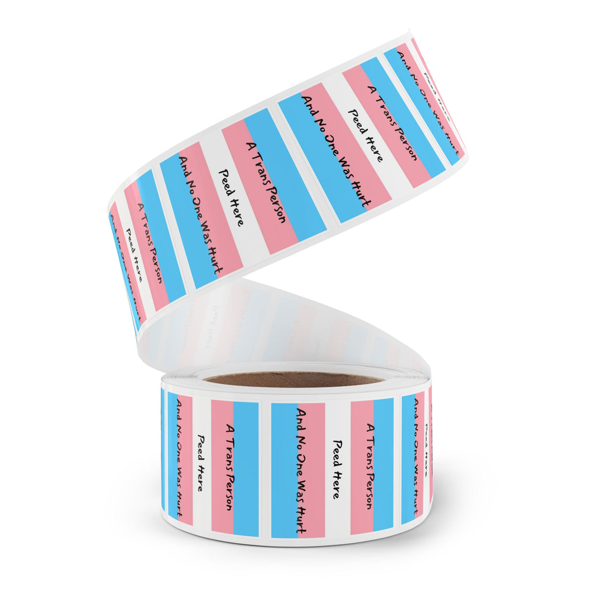 Trans Pride Sticker Roll – “A Trans Person Peed Here And No One Was Hurt” Square Labels