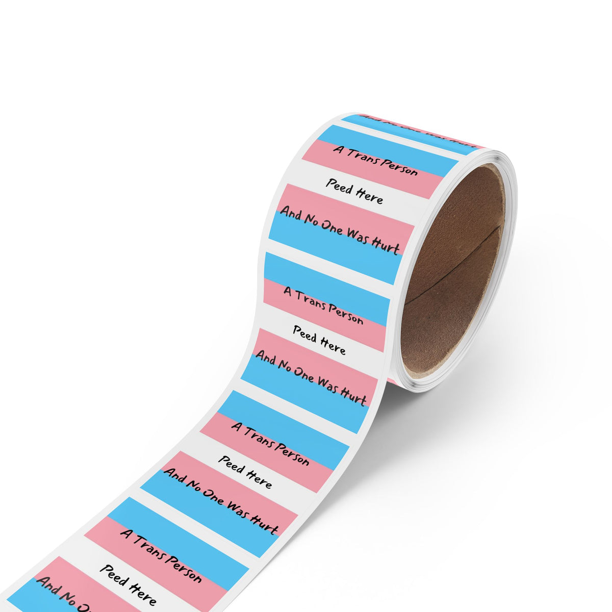 Trans Pride Sticker Roll – “A Trans Person Peed Here And No One Was Hurt” Square Labels