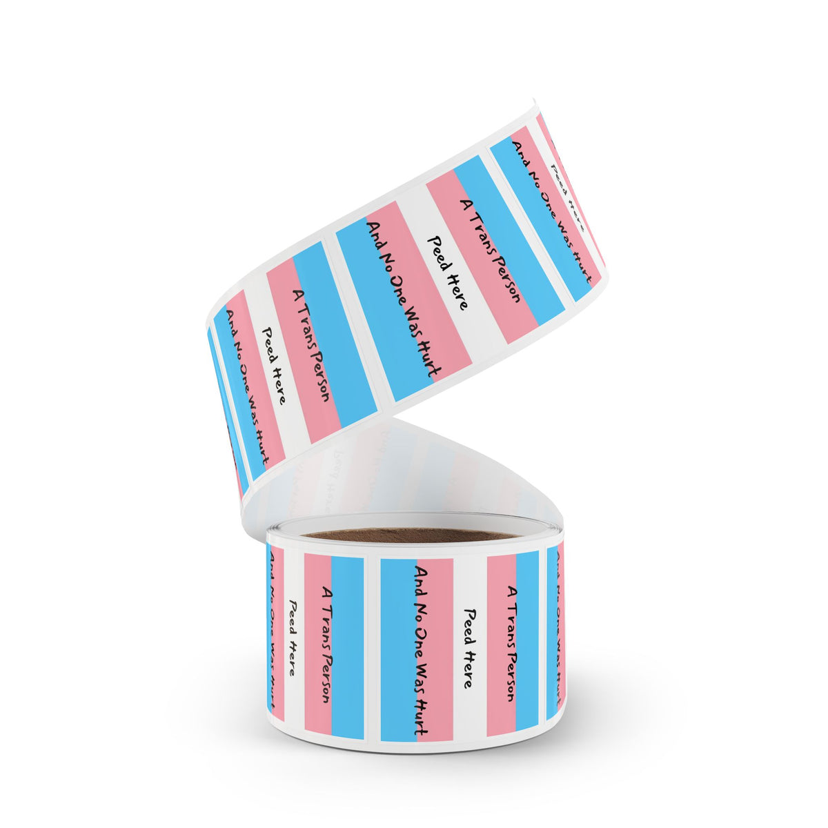 Trans Pride Sticker Roll – “A Trans Person Peed Here And No One Was Hurt” Square Labels