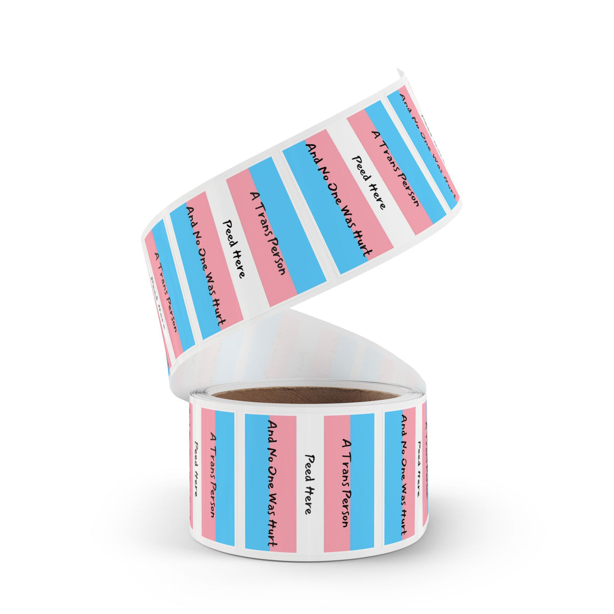 Trans Pride Sticker Roll – “A Trans Person Peed Here And No One Was Hurt” Square Labels