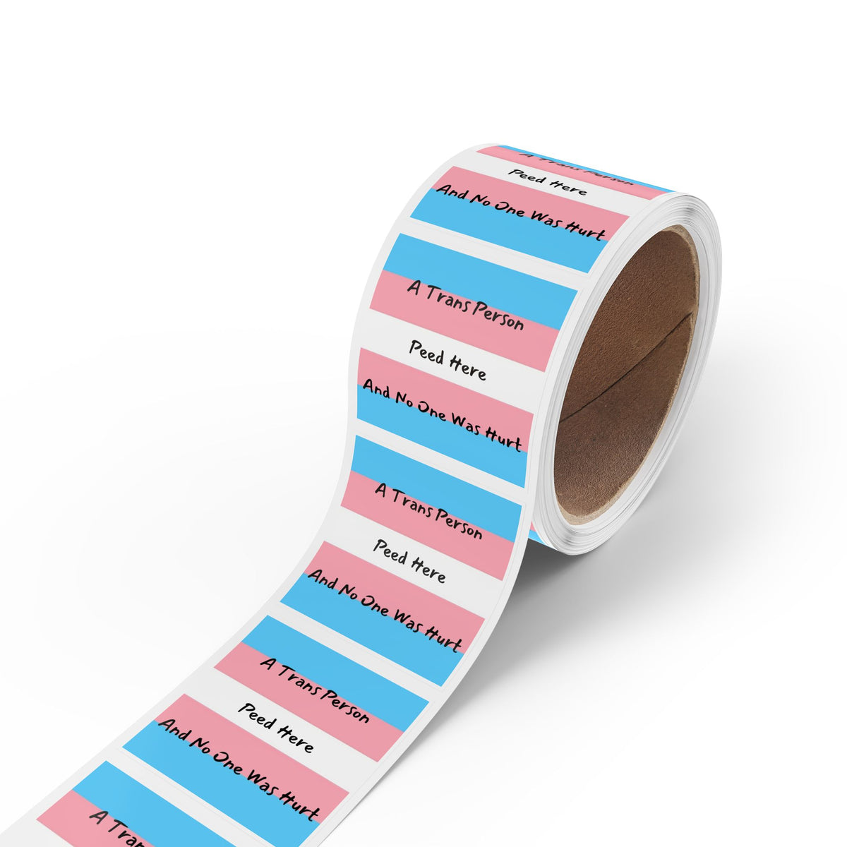 Trans Pride Sticker Roll – “A Trans Person Peed Here And No One Was Hurt” Square Labels