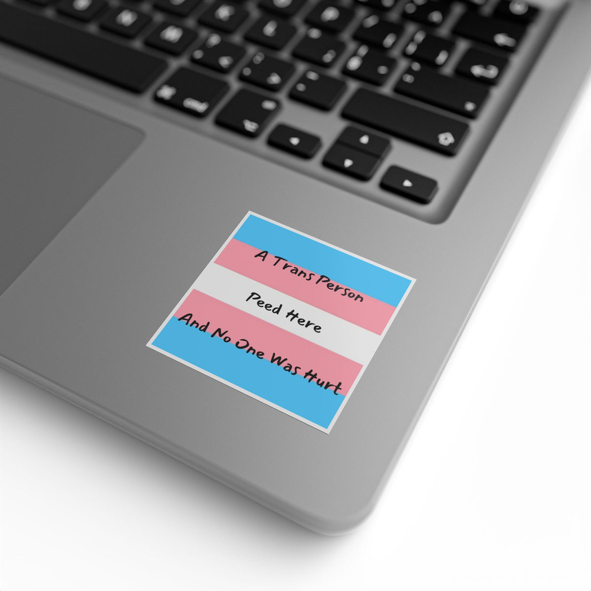 Trans Pride Sticker Roll – “A Trans Person Peed Here And No One Was Hurt” Square Labels